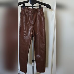 Wilfred Rebel Vegan Leather High Rise Straight Leg Pants Brown Size 00